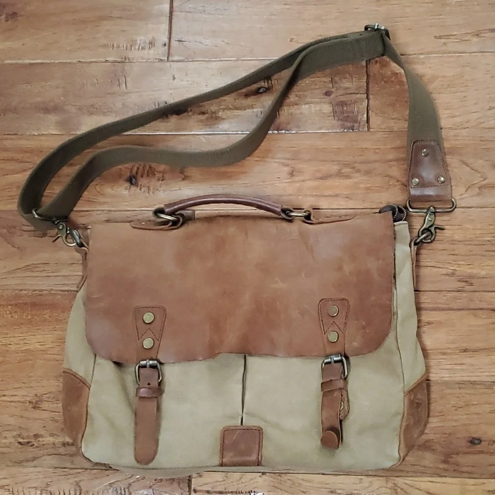 Tiding leather and canvas messenger laptop bag